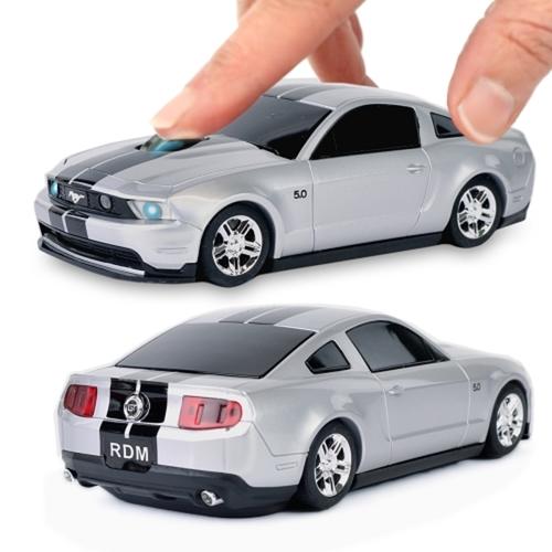 3-Button Road Mice Ford Mustang GT 2.4GHz Wireless Optical Scroll Mouse w/Nano USB Receiver (Silver/Black Stripes)